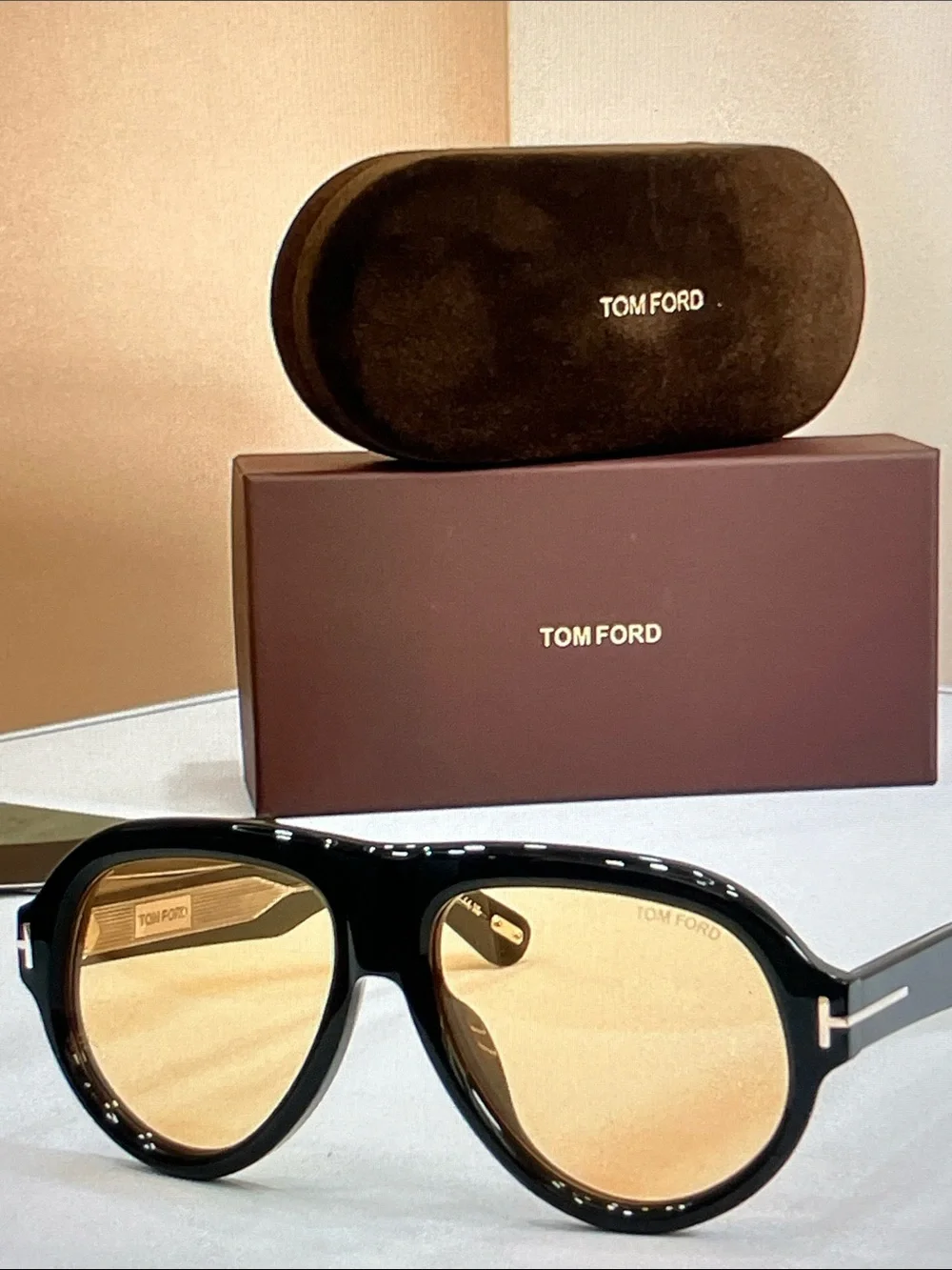 Tom Ford Black Frame Sunglasses with Amber Lenses